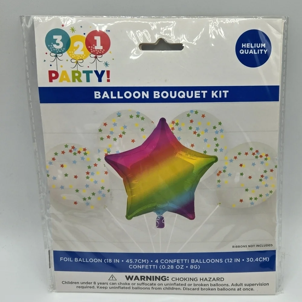 321 Party! Foil Rainbow Star & Latex Balloon Bouquet Kit, 5 pc